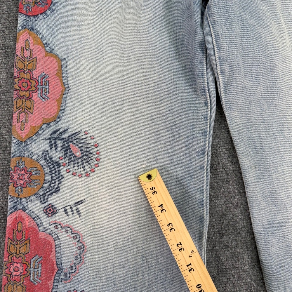 MOTHER Light Blue Denim Wide-Leg Jeans with Pink & Red Floral Panels - Picture 4 of 16